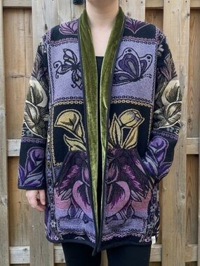 HANDMADE One-of-a-Kind Frida Kahlo Upcycled Tapestry & Velvet Coat - Sz Large/XL